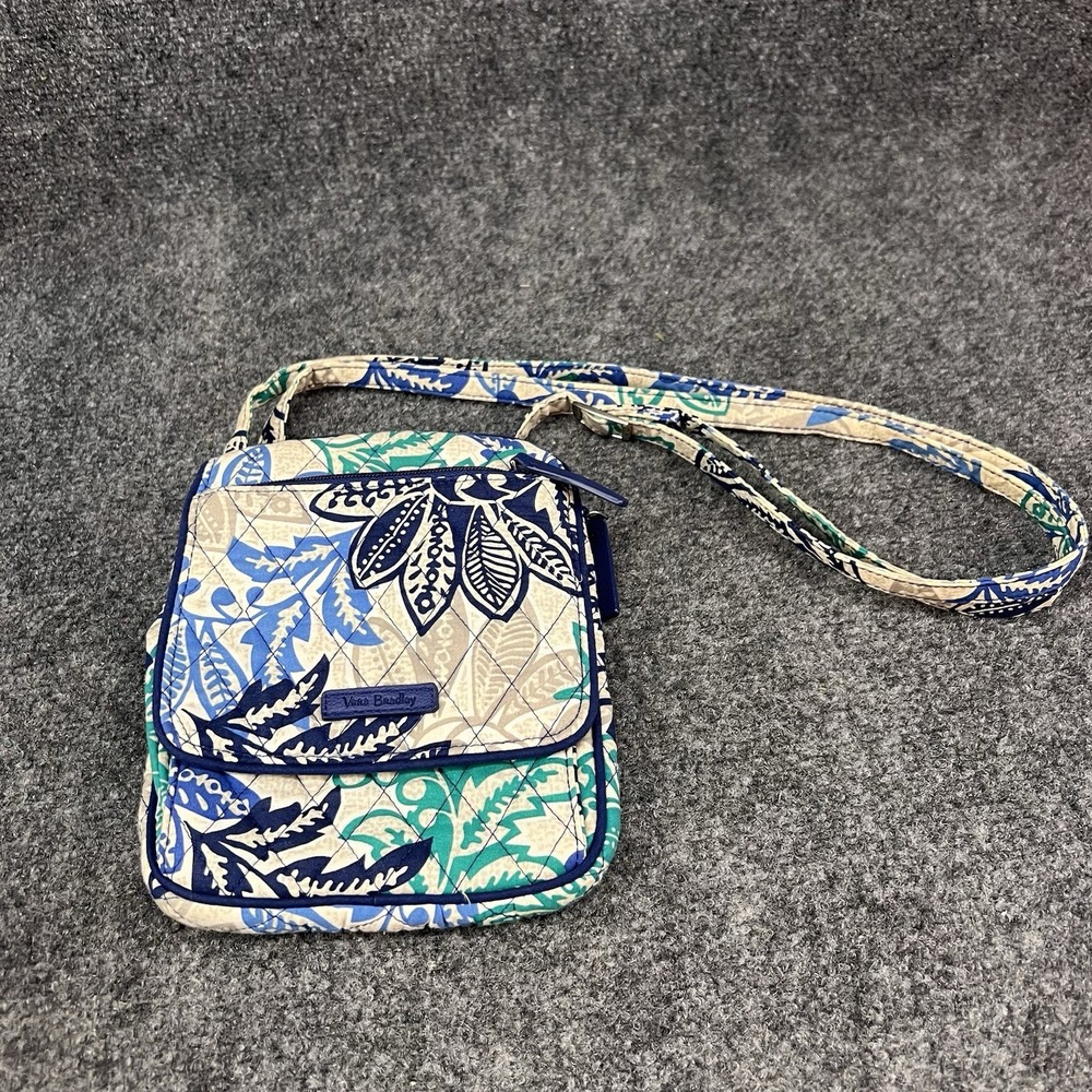Vera Bradley Mini Hipster Crossbody Purse Santiago Pattern Blue Green Beige